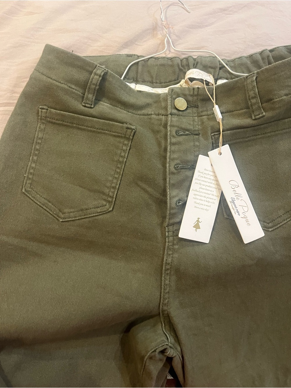 High-Rise Bootcut Pants in Olive Green by Belle Poque